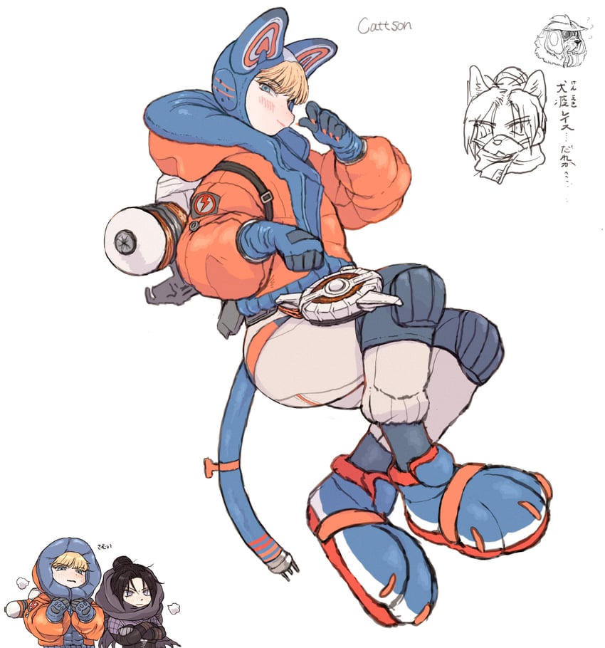 wattson, wraith, and bloodhound (apex legends) drawn by kagaya_(oshiriudon)