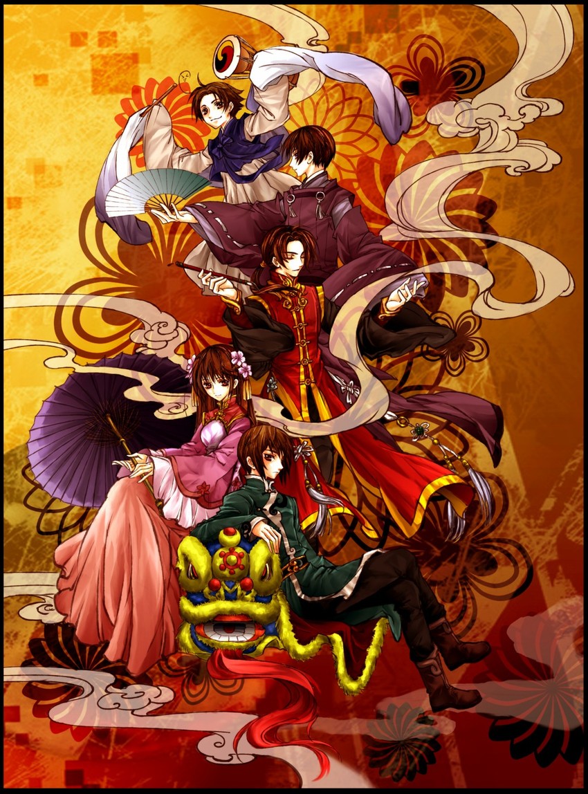 japan, china, taiwan, hong kong, and korea (axis powers hetalia) drawn by kagalin and magarikaji