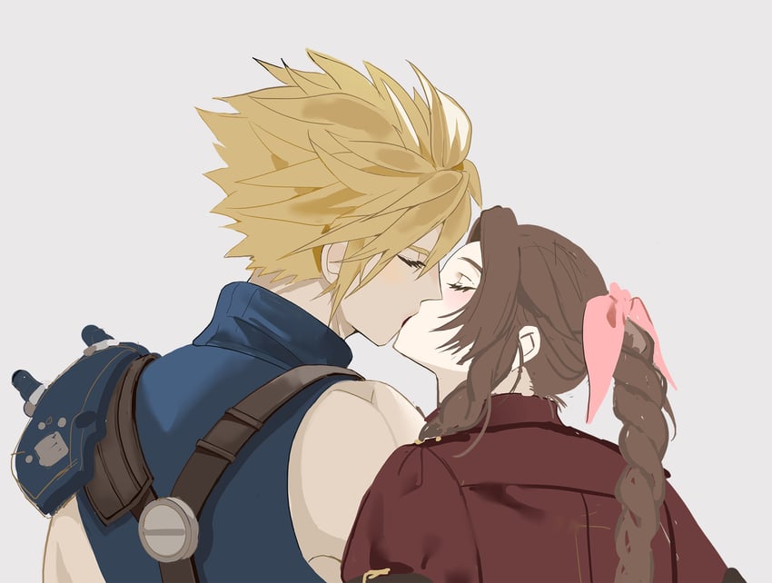 cloud strife and aerith gainsborough (final fantasy and 2 more) drawn by kaka_ff14