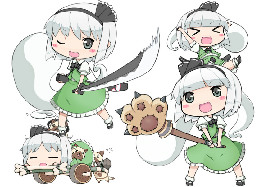 konpaku youmu and felyne (touhou and 1 more) drawn by murabatodenki