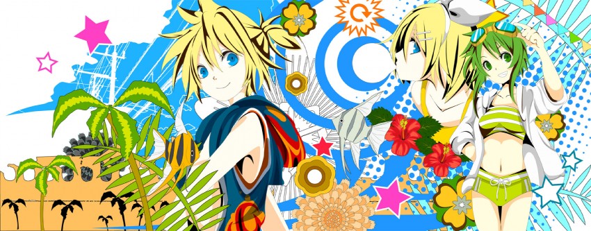 kagamine rin, kagamine len, and gumi (vocaloid) drawn by sakisato_kiriko