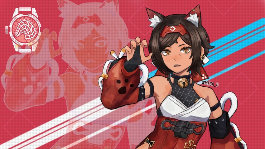 outis and nekomiya mana (zenless zone zero and 2 more) drawn by wmega_u