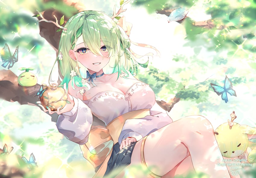 ceres fauna, sapling, and nemu (hololive and 1 more) drawn by elphe