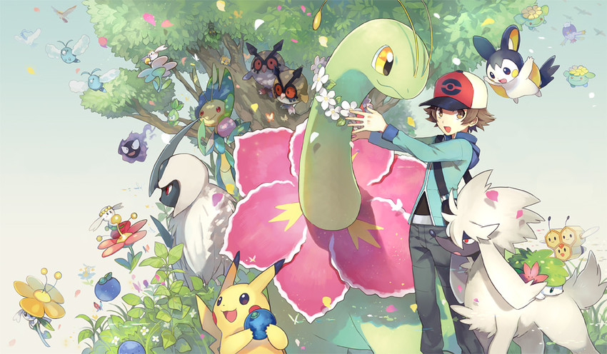 pikachu, hilbert, absol, altaria, gastly, and 15 more (pokemon and 1 more) drawn by hou_(ppo)