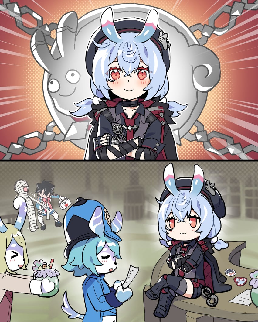 wriothesley, sigewinne, menthe, and ottnit (genshin impact) drawn by sakana_(fishchunk)