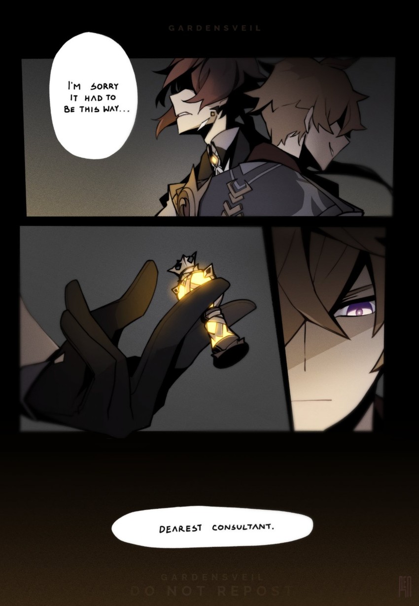 zhongli and tartaglia (genshin impact) drawn by gardensveil