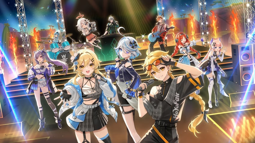 lumine, aether, furina, keqing, paimon, and 5 more (genshin impact) drawn by amaichi_esora