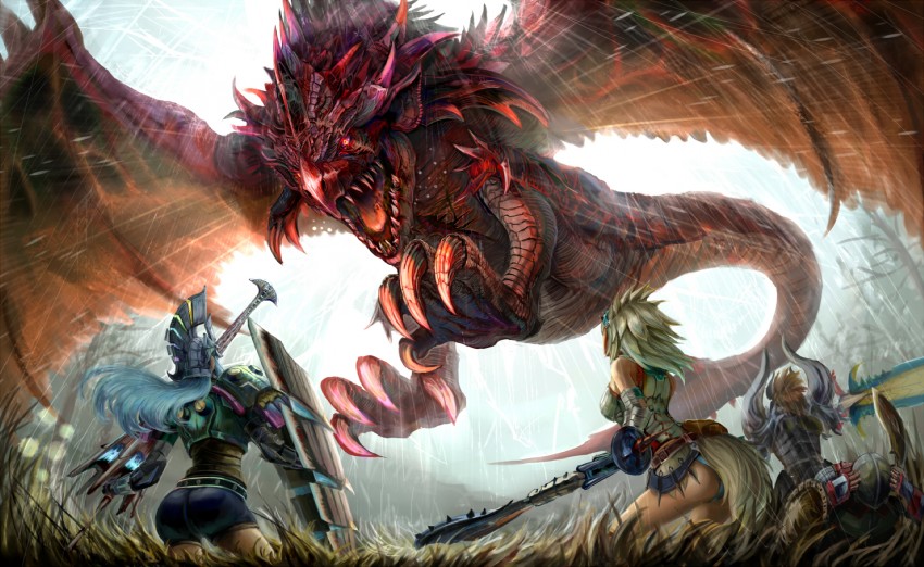 monster hunter and rathalos (monster hunter and 1 more) drawn by thyr