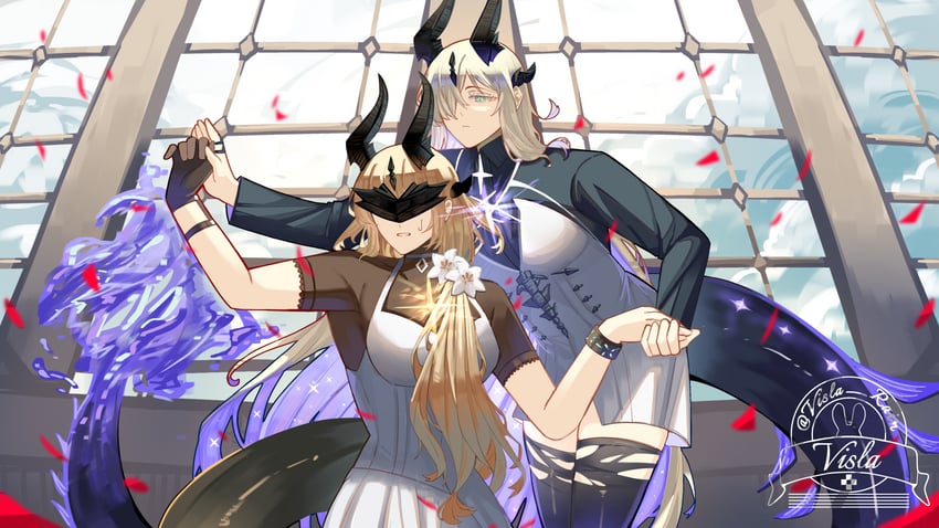 reed, reed the flame shadow, and necrass (arknights) drawn by visla
