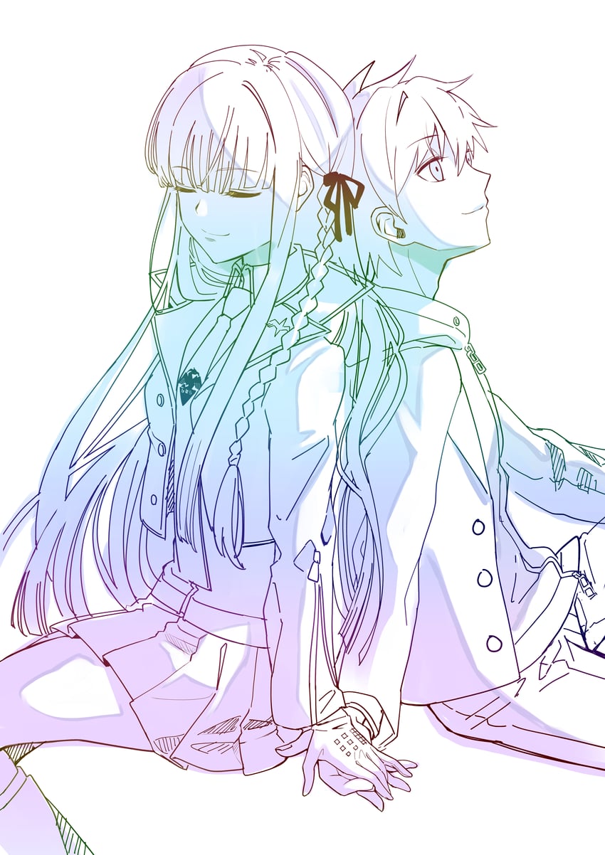 kirigiri kyoko and naegi makoto (danganronpa and 1 more) drawn by kusatakesi