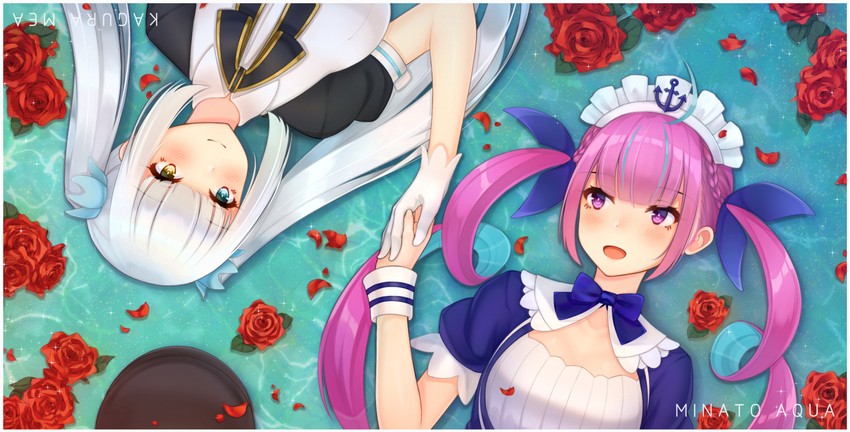 minato aqua and kagura mea (hololive and 1 more) drawn by kaleid