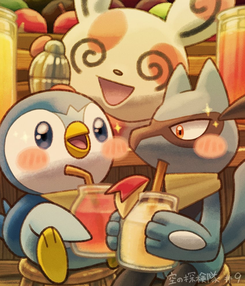 piplup, riolu, and spinda (pokemon and 2 more) drawn by komepan