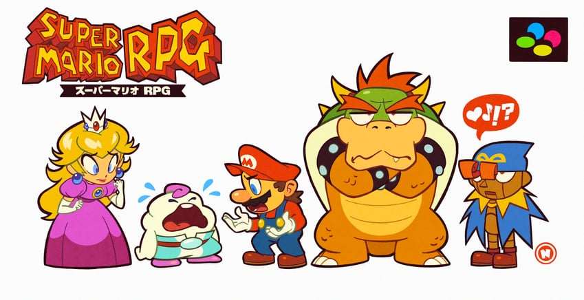 princess peach, mario, bowser, geno, and mallow (mario and 1 more) drawn by nuri_durr