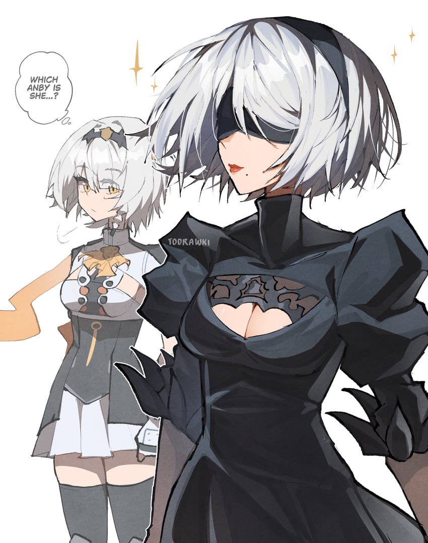 2b and anby demara (zenless zone zero and 2 more) drawn by wokiiarts