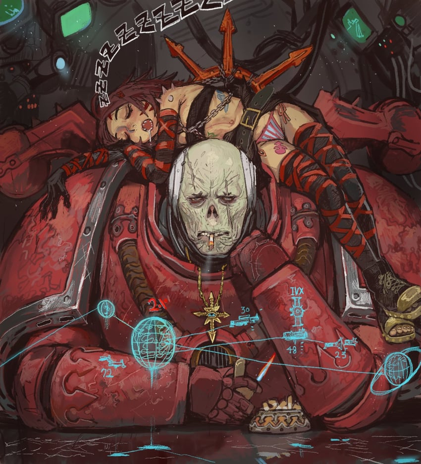 adeptus astartes, chaos space marine, cultist-chan, and dranon (warhammer 40k) drawn by mossacannibalis
