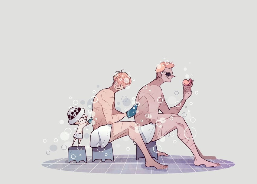 trafalgar law, donquixote doflamingo, and donquixote rocinante (one piece) drawn by blink_mints