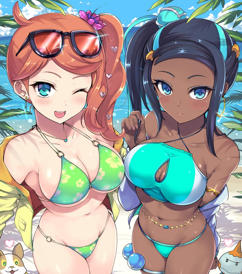 nessa, sonia, yamper, and chewtle (pokemon and 1 more) drawn by kasai_shin