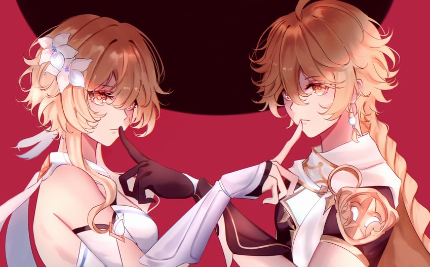 lumine and aether (genshin impact) drawn by abyss_of_alyss