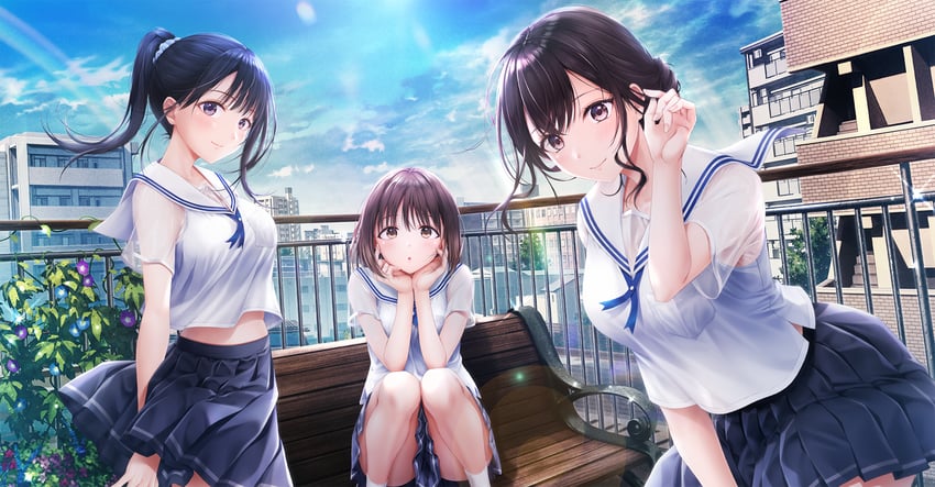 yahiro mio, konomi yui, and tamayori himari (seifuku kanojo) drawn by kirisawa_saki