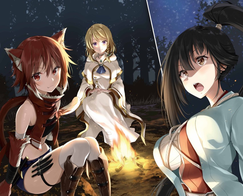 satsuki, cyrille, and mii (majutsu gakuin wo shuseki de sotsugyou shita ore ga boukensha wo hajimeru no wa sonna ni okashii darou ka) drawn by kakao_rantan
