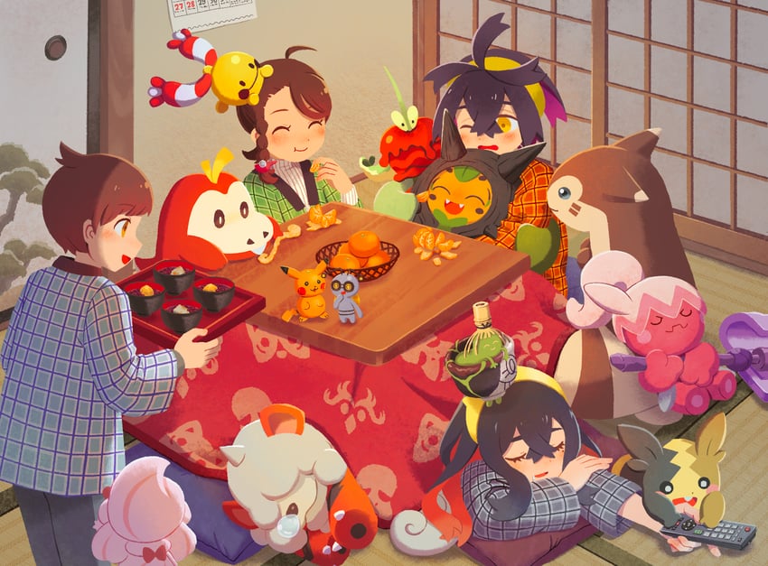 pikachu, kieran, juliana, morpeko, carmine, and 11 more (pokemon and 1 more) drawn by iroidori4422