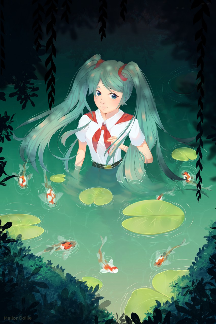 hatsune miku (vocaloid and 1 more) drawn by melloncollie-chan