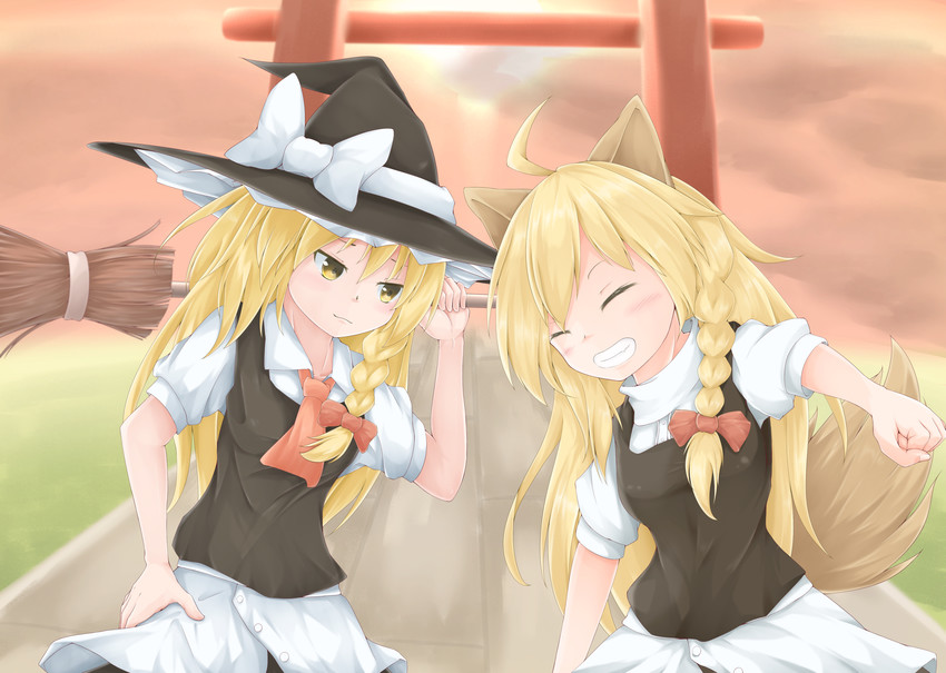 kirisame marisa and youkai fox (touhou) drawn by shou_(ahiru_shinobu)