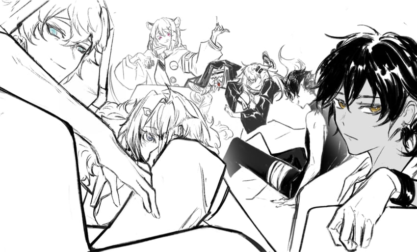 lappland, specter, utage, la pluma, tequila, and 2 more (arknights) drawn by xnxxxq