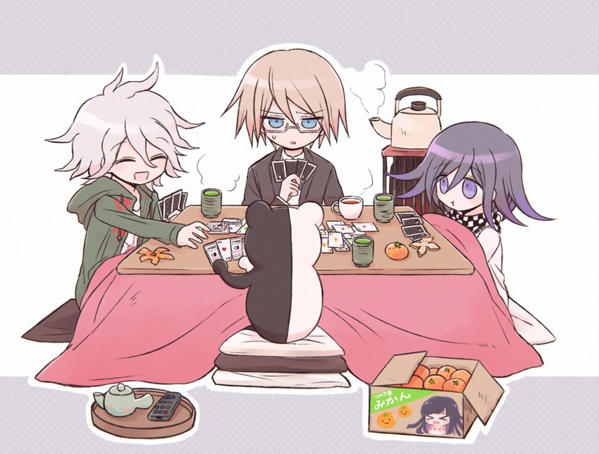 oma kokichi, komaeda nagito, monokuma, tsumiki mikan, and togami byakuya (danganronpa and 3 more) drawn by 8takenokonosato8