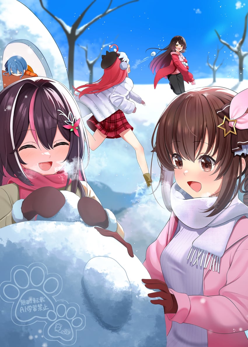 hoshimachi suisei, sakura miko, azki, tokino sora, and roboco-san (hololive) drawn by leo_(f_mmmnkm_paint)