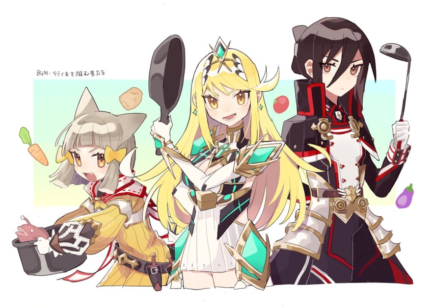 mythra, nia, and morag ladair (xenoblade chronicles and 1 more) drawn by cheese_dakke