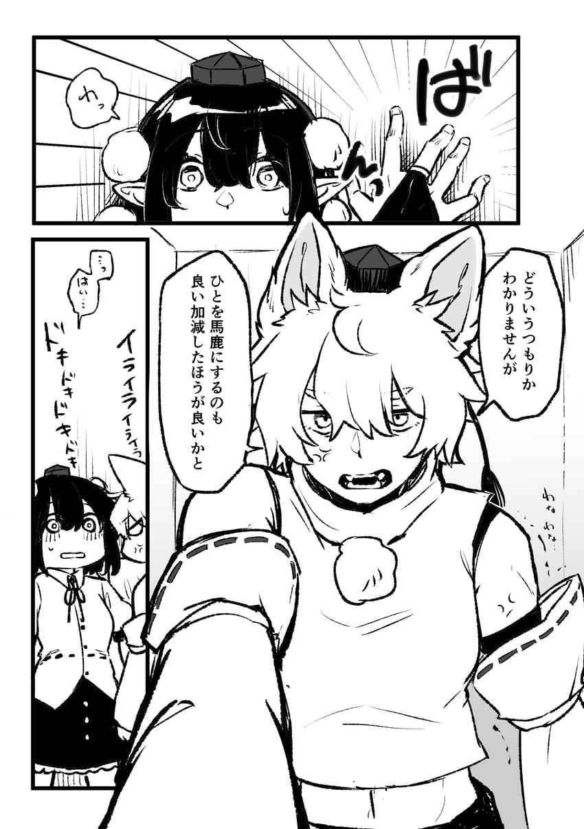shameimaru aya and inubashiri momiji (touhou) drawn by min.k