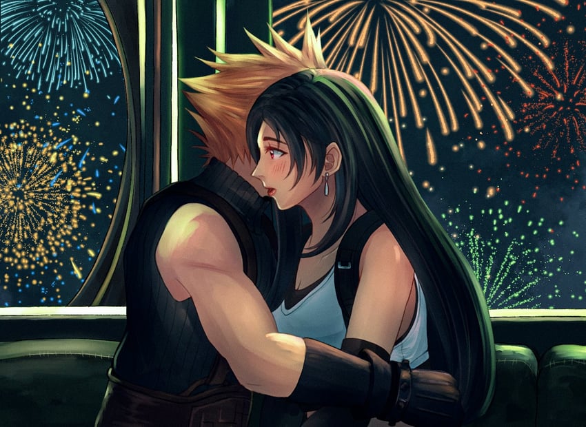 tifa lockhart and cloud strife (final fantasy and 3 more) drawn by kaicean