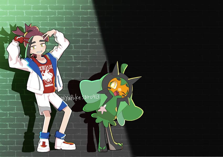 kieran and ogerpon (pokemon and 2 more) drawn by waya_sugu