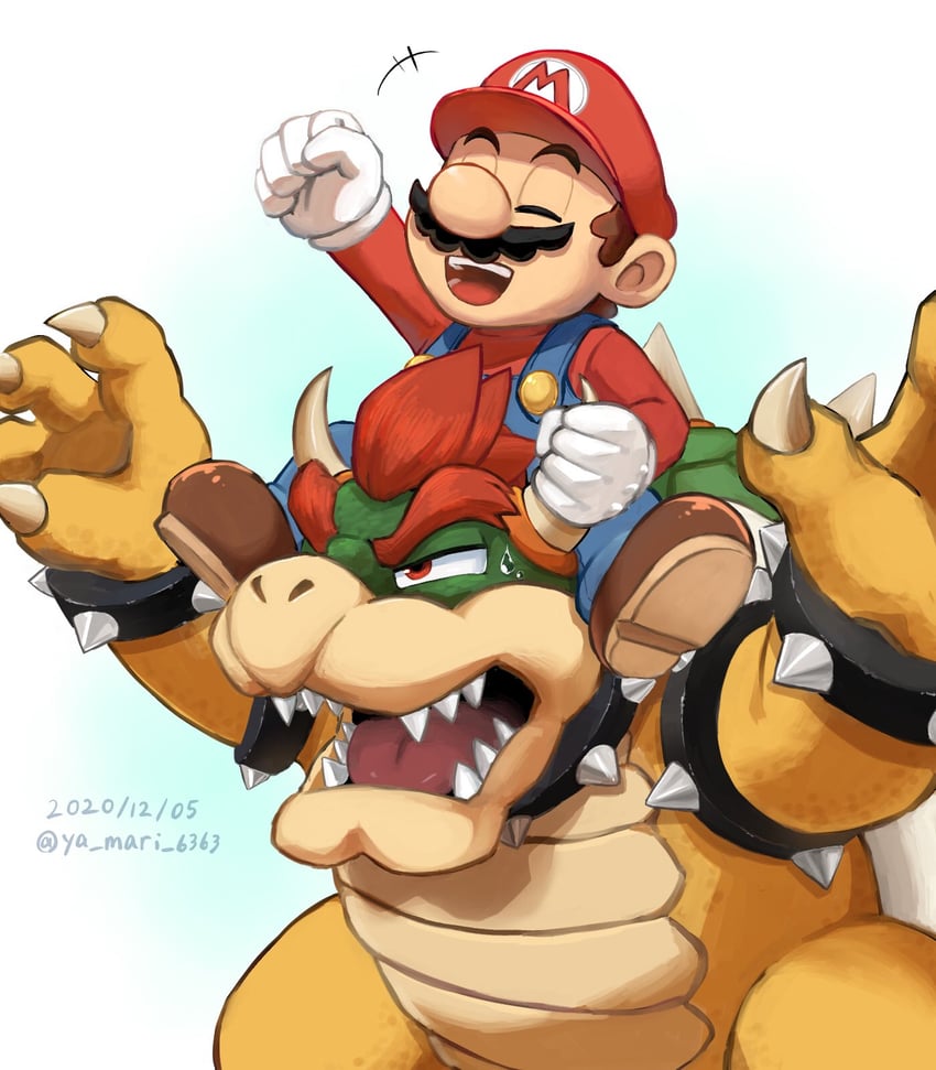 mario and bowser (mario) drawn by yamari_(ya_mari_6363)