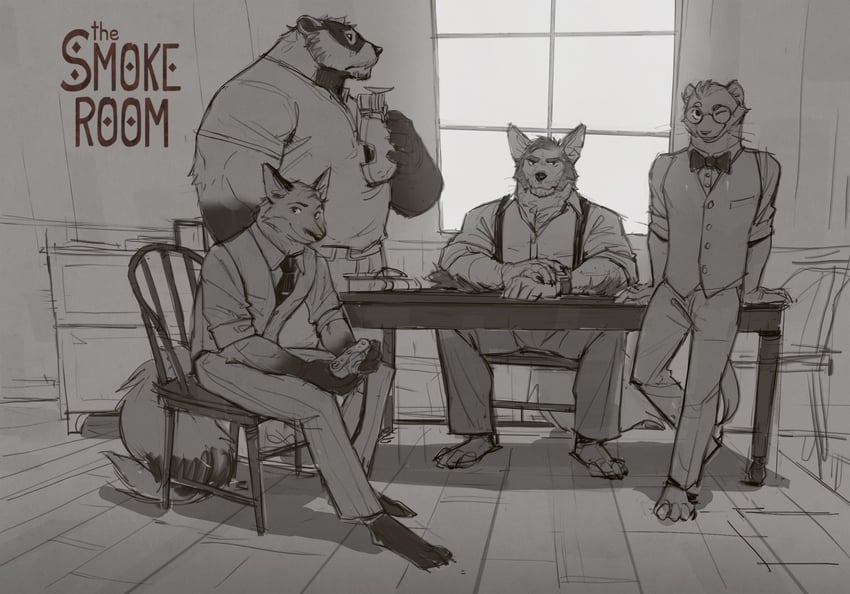 william adler, nikolai krol, murdoch byrnes, and clifford tibbits (the smoke room) drawn by 0rang3