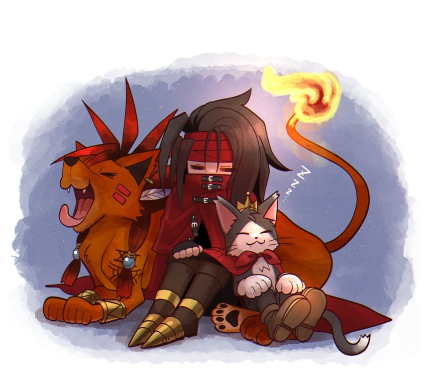 vincent valentine, red xiii, and cait sith (final fantasy and 3 more) drawn by gumin-zaburou