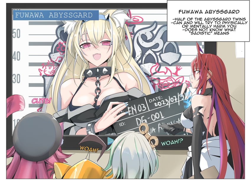 fuwawa abyssgard, raora panthera, gigi murin, cecilia immergreen, and elizabeth rose bloodflame (hololive and 1 more) drawn by the_raineman