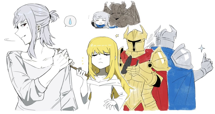 izu, beauty la belle, beast adam, knight of the wind boreas, and knight of the sun apollo (black souls) drawn by asdf1211950