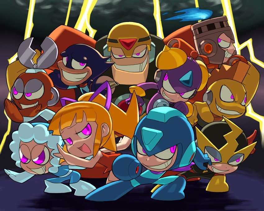 roll, cut man, elec man, ice man, fire man, and 5 more (mega man and 1 more) drawn by kin_niku