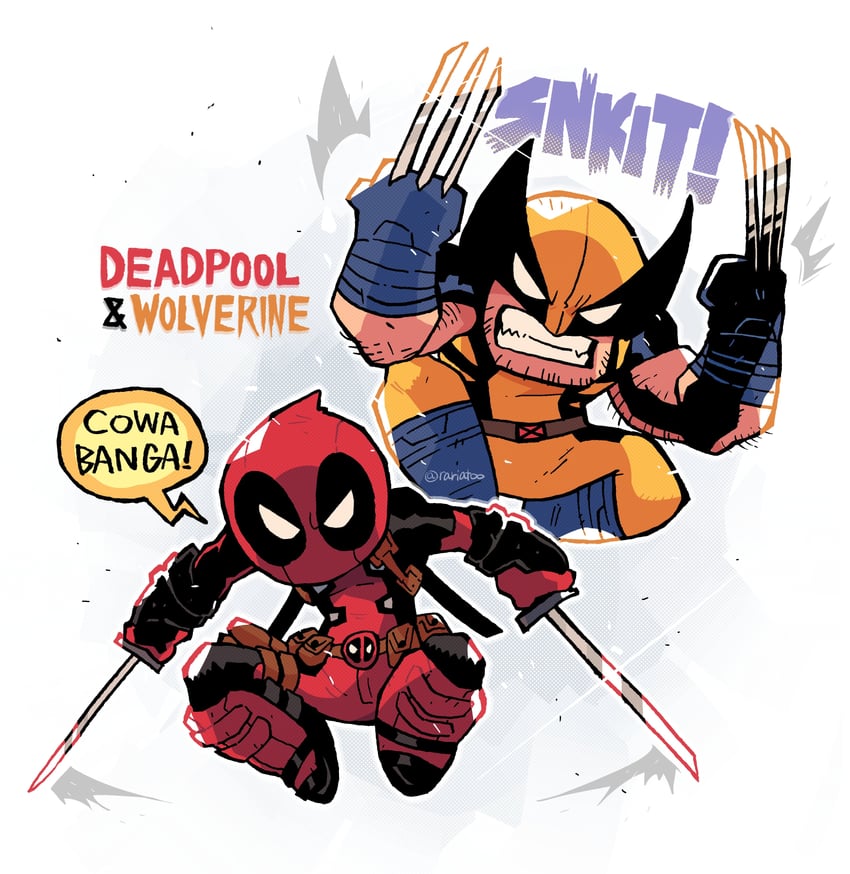 wolverine and deadpool (marvel and 4 more) drawn by rariatto_(ganguri)
