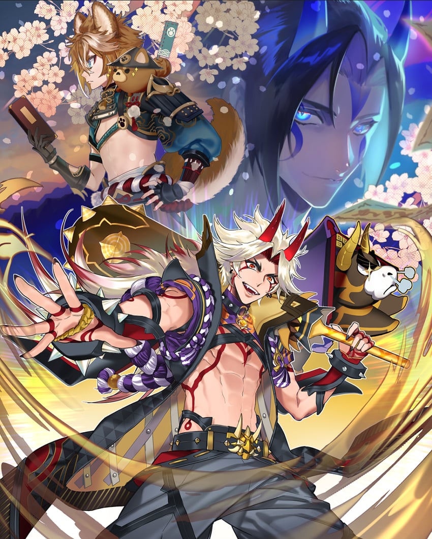 arataki itto, gorou, ushi, and takuya (genshin impact) drawn by xrjingx