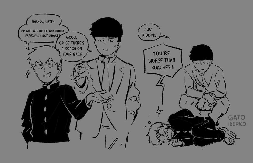 kageyama shigeo and reigen arataka (mob psycho 100) drawn by gatoiberico