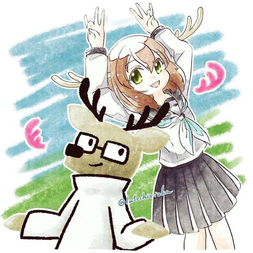 shikanoko noko and kakukaku shikajika (shikanoko nokonoko koshitantan and 1 more) drawn by rieta_(lutechirizka)