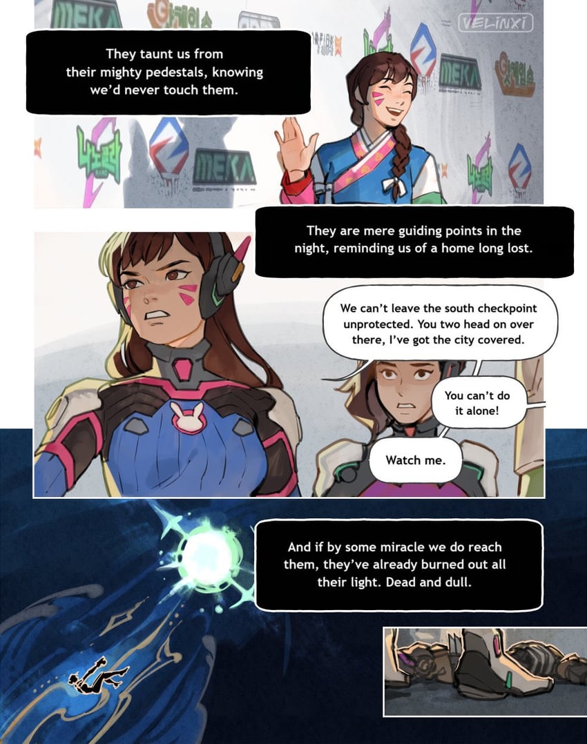 d.va, palanquin d.va, and d.mon (overwatch and 1 more) drawn by velinxi