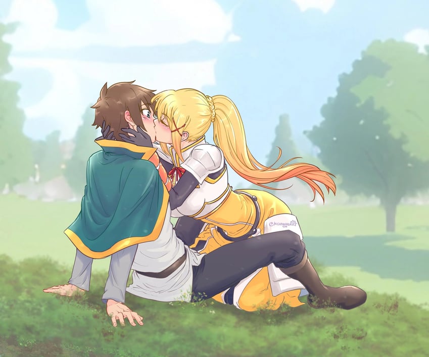 darkness and satou kazuma (kono subarashii sekai ni shukufuku wo!) drawn by klionheartart