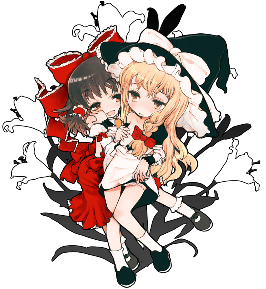 hakurei reimu and kirisame marisa (touhou) drawn by okome_(ricecandy)