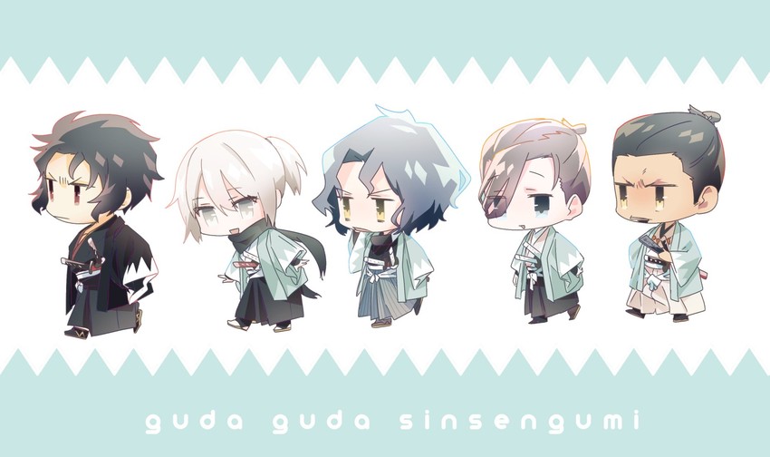 okita souji, saitou hajime, hijikata toshizou, yamanami keisuke, and serizawa kamo (fate and 1 more) drawn by hinoya