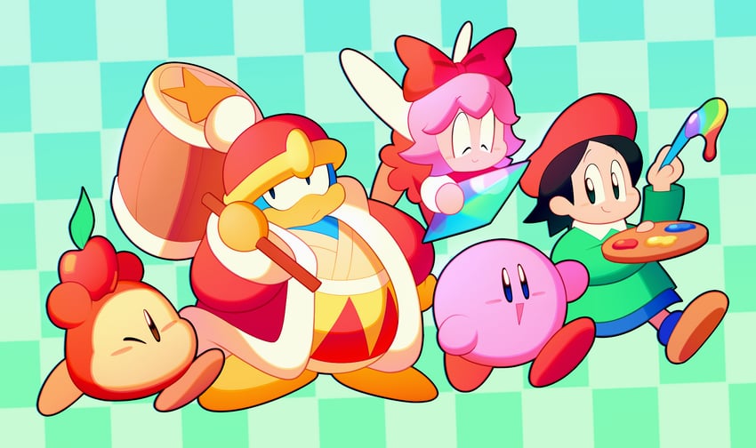 kirby, waddle dee, king dedede, adeleine, and ribbon (kirby and 1 more) drawn by kozakana