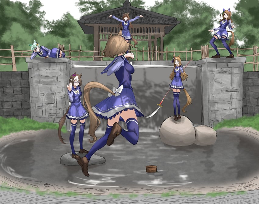 special week, king halo, seiun sky, grass wonder, el condor pasa, and 1 more (umamusume) drawn by kumiyabe